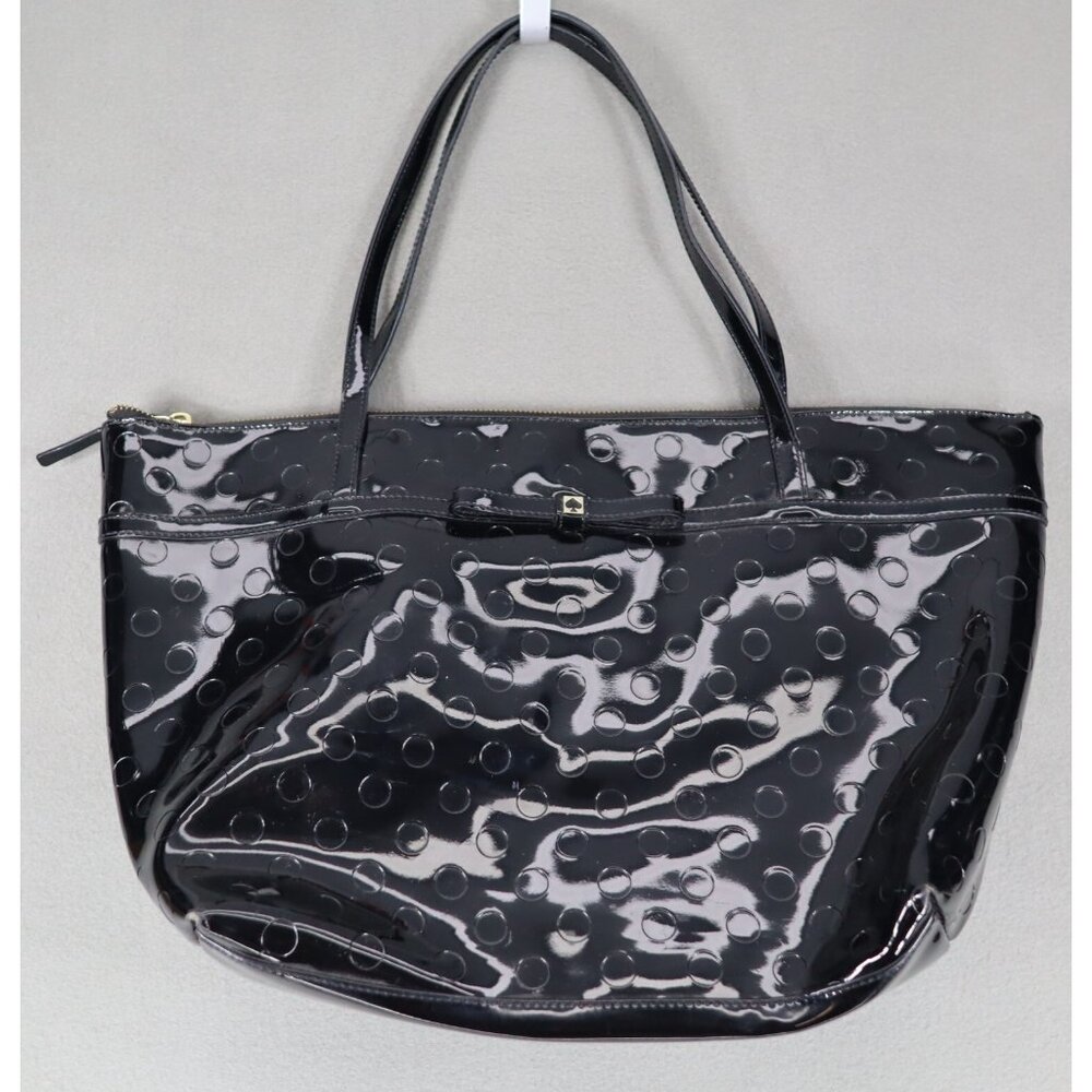 Kate Spade Sophie Camellia‎ Street Tote Bag Black Patent Leather Polka Dot Bow
